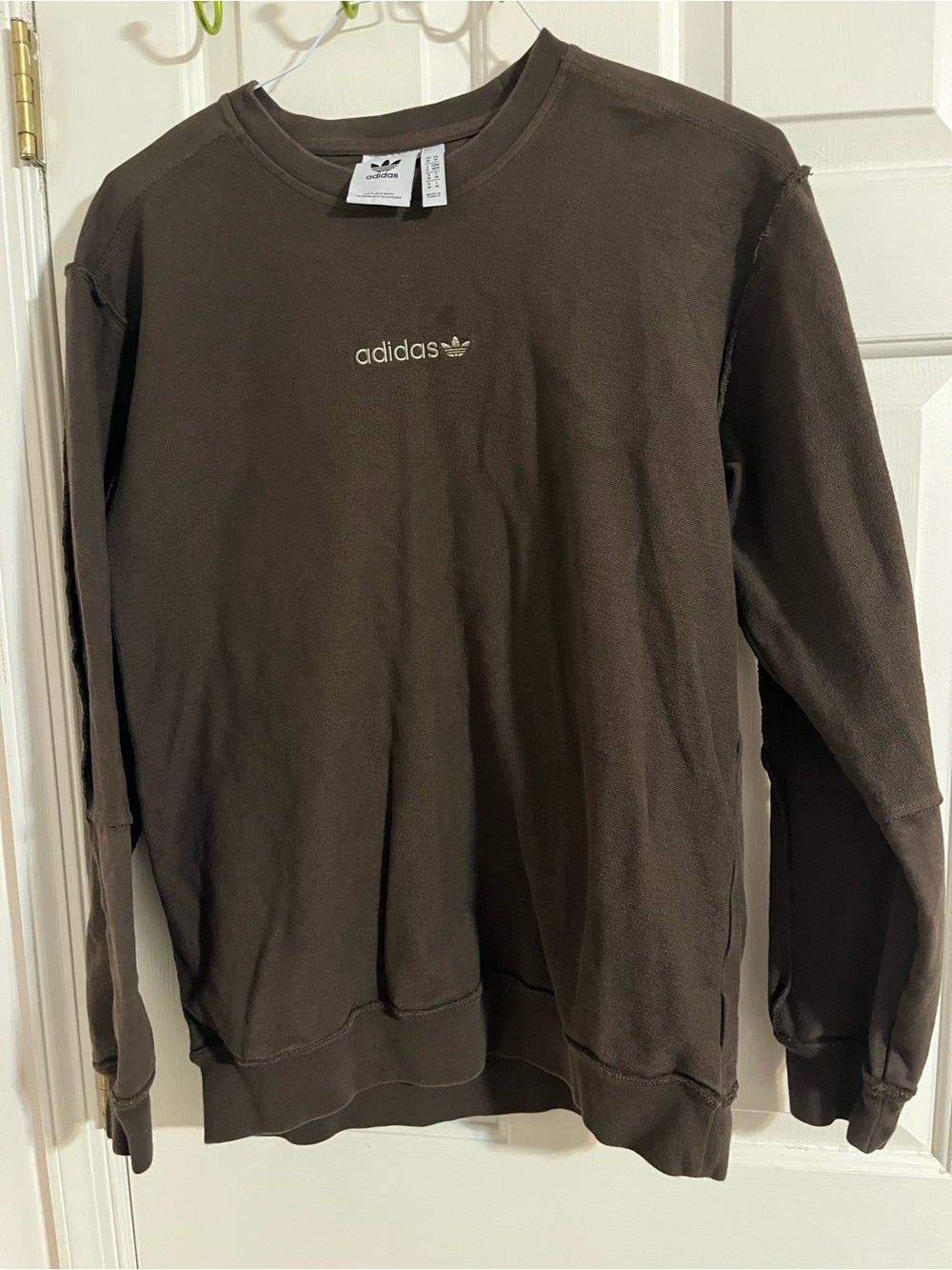 Adidas Sweatshirt Mens Brown Crewneck Pullover Distressed Look Medium